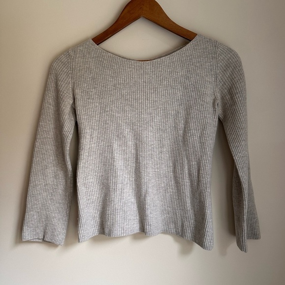 Aritzia Babaton Ribbed Wrap-Back Sweater – Minimalist Neutral Knit - Picture 2 of 5
